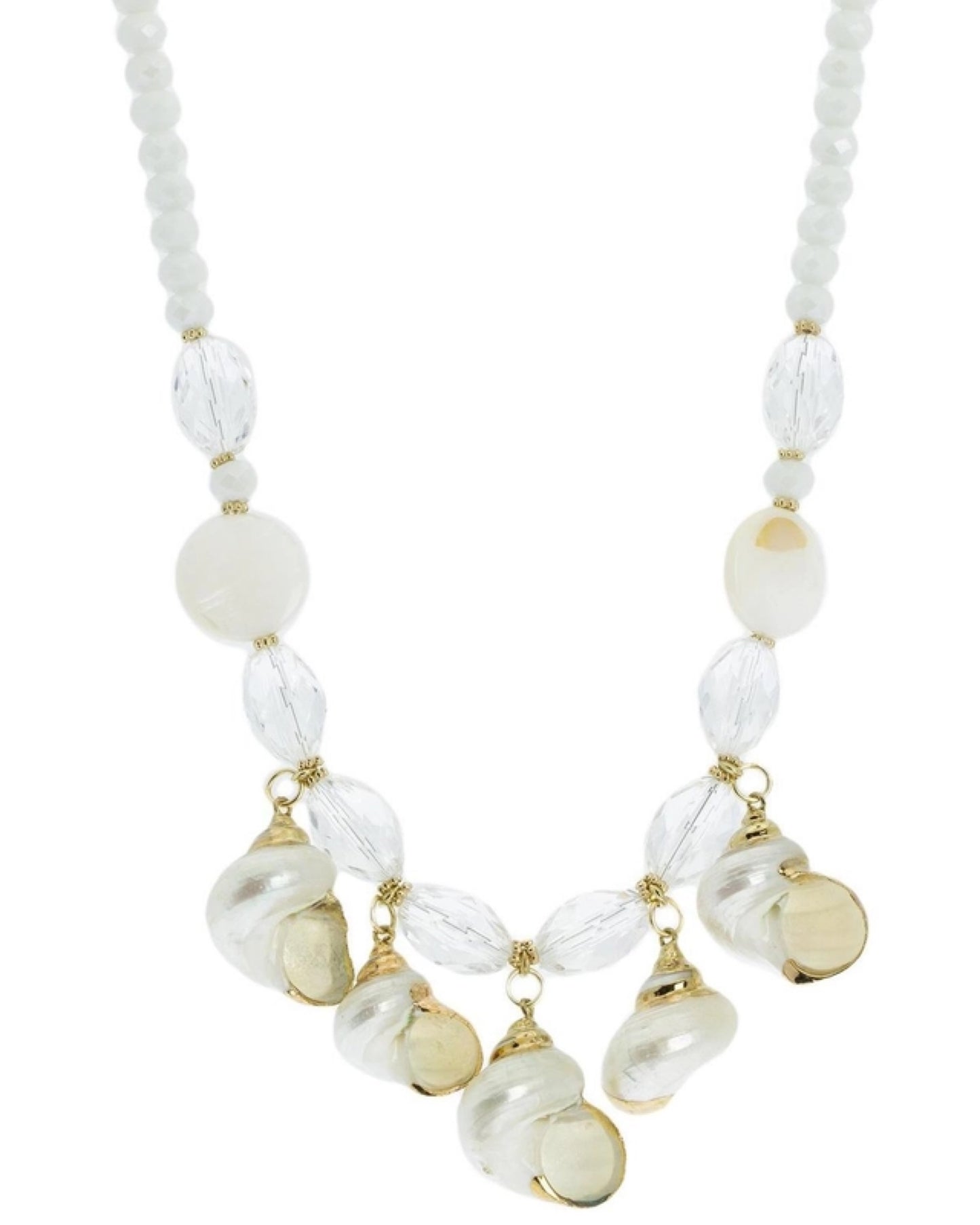 Beige Glass and Shell Beaded Statement Necklace