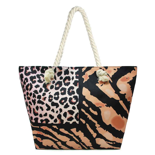 Animal Print Patchwork Beach Bag