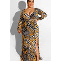 Plus Sized Animal Print Yellow Mult Maxi Dress