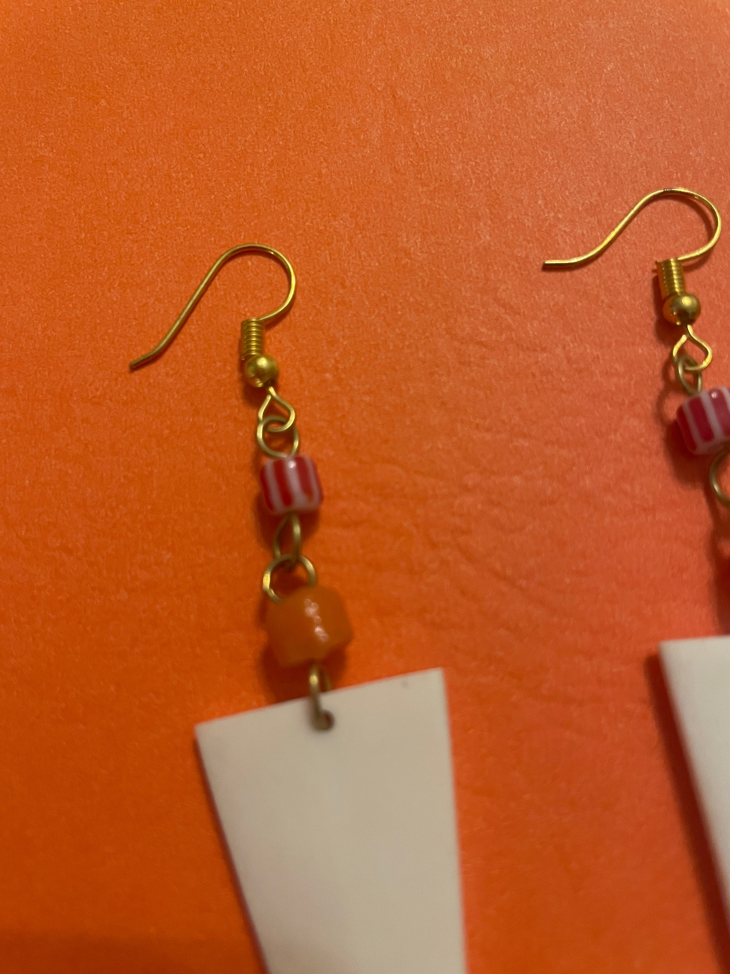 Made in Kenya - Orange and Cream Beaded Earrings