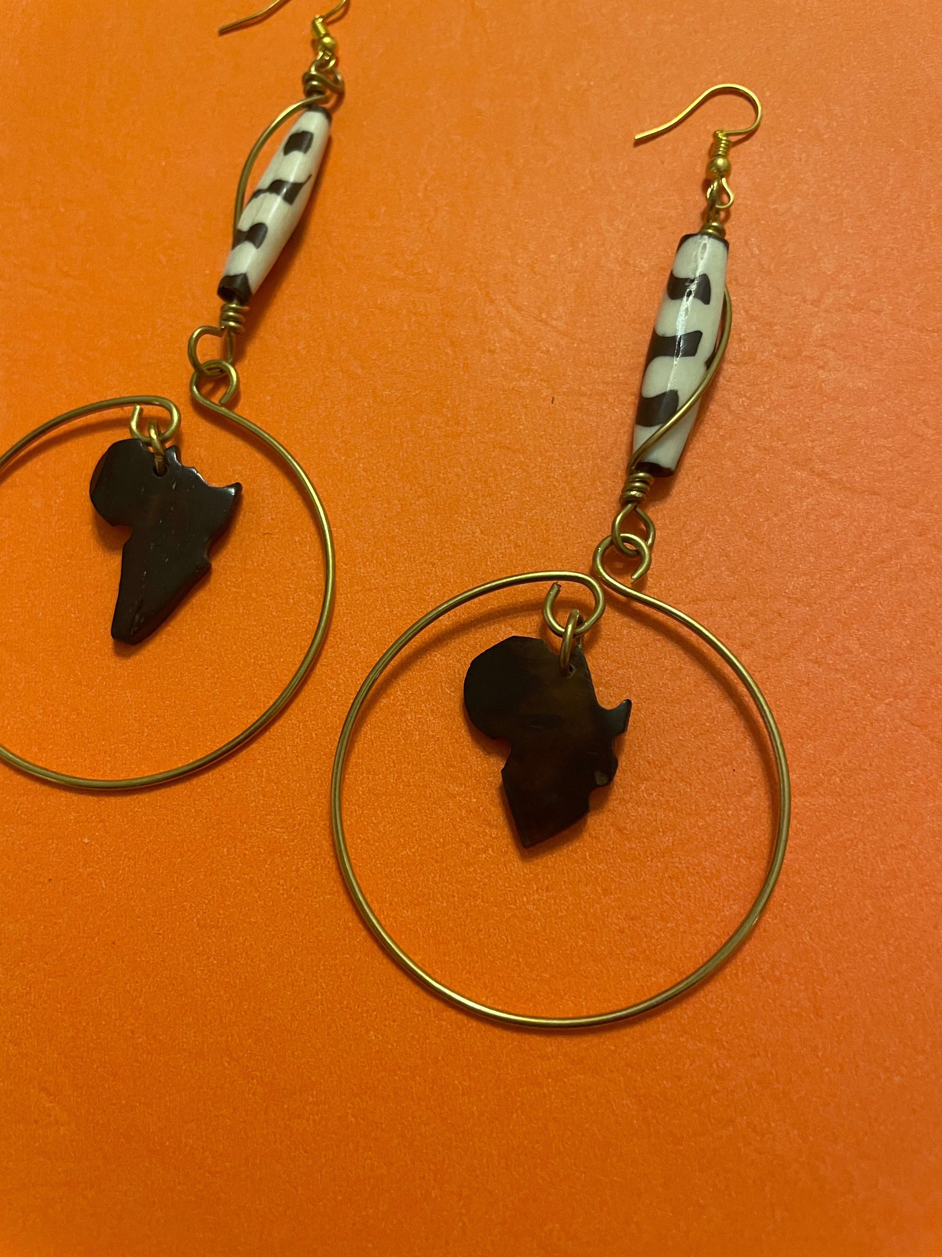 Made in Kenya - Brown and Brass Africa Hooped Earrings