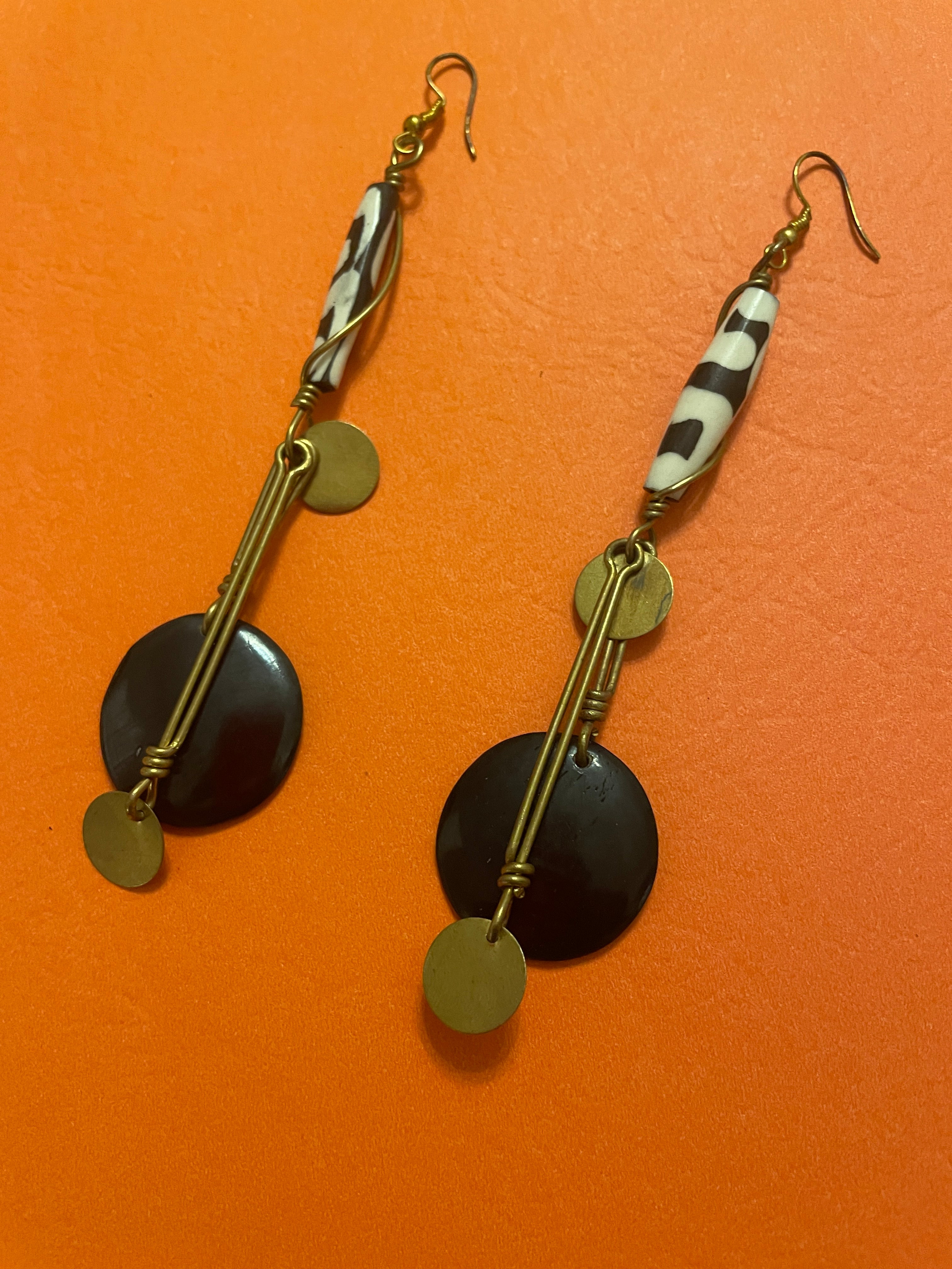 Made in Kenya - Cream and Brown Chandelier Earrings