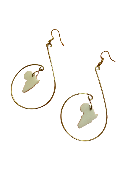 Made in Kenya - Cream and Brass Africa Hooped Earrings