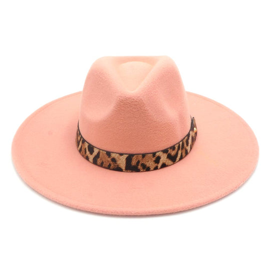 Pink Belted Panama Fedora Hat