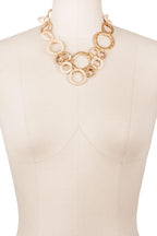 Wood and Brass Layered Circle Statement Necklace