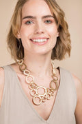 Wood and Brass Layered Circle Statement Necklace