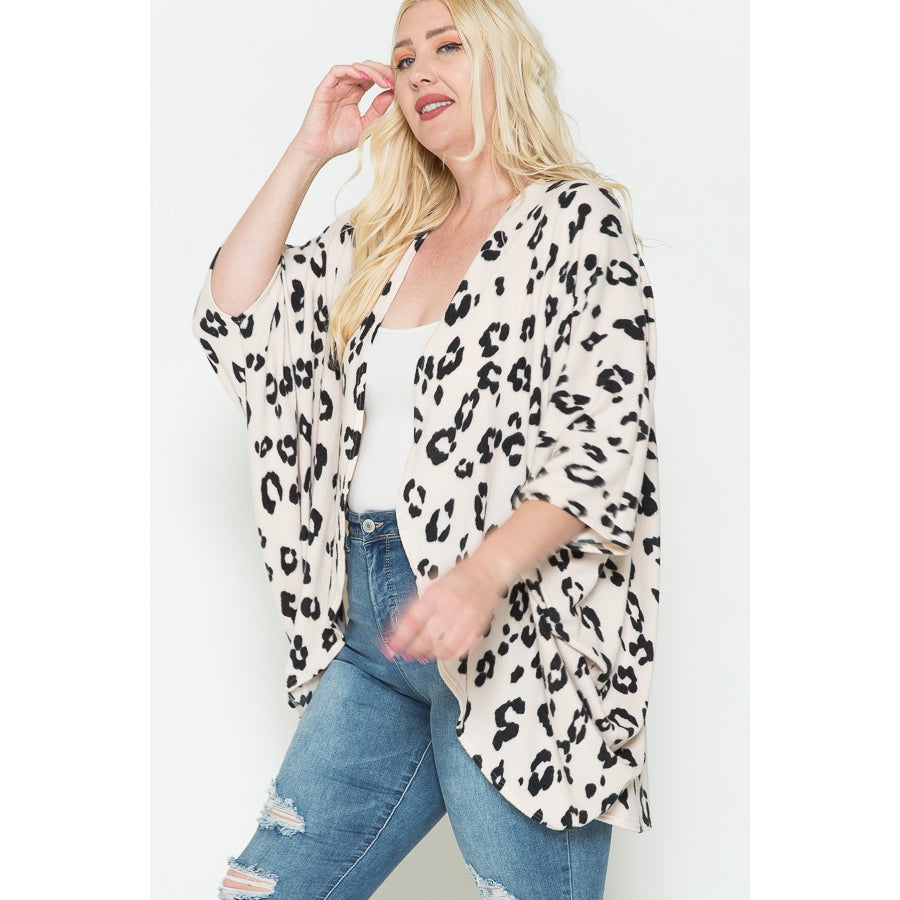 Dolman Sleeve Cardigan with White Leopard Print